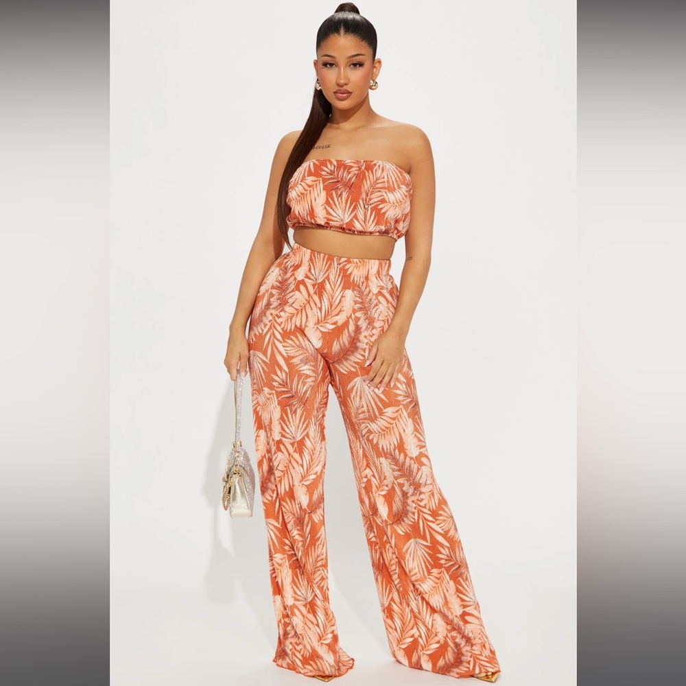 Tropical Rust Leaf Print Two Piece Set